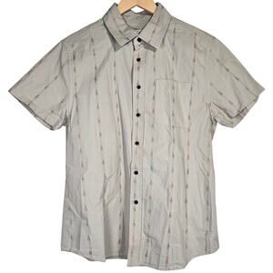 Katin Mens Small Short Sleeve Button Up Shirt Tan Stripe‎ Print Casual